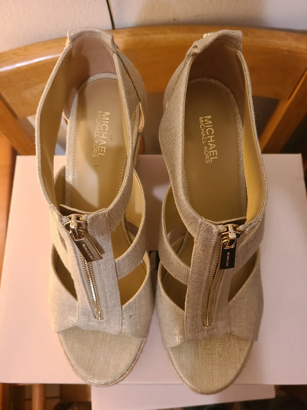 Michael Kors Metallic Gold Wedge Espadrilles with Front Zip